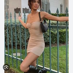 Princess Polly Charm nude tan brown fall Mini Dress Vacation Strapless size 8